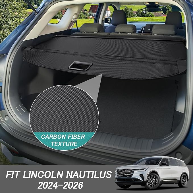 Cargo Cover for Lincoln Nautilus 2024 2025 2026 Accessories Retractable Trunk Cover Security Shielding Shade Cargo Luggage Cover Trunk Nautilus Privacy Protection (Carbon Fiber Texture)