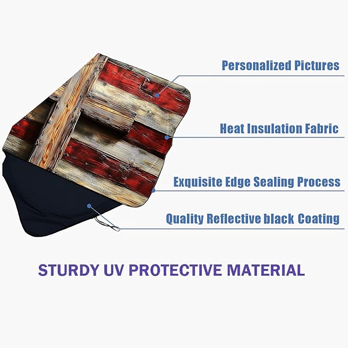 Vintage Flag Car Windshield Sun Shade Foldable Sunshade Front Window Cover Sun Visor Protector Accessories (59x27.5 inches)