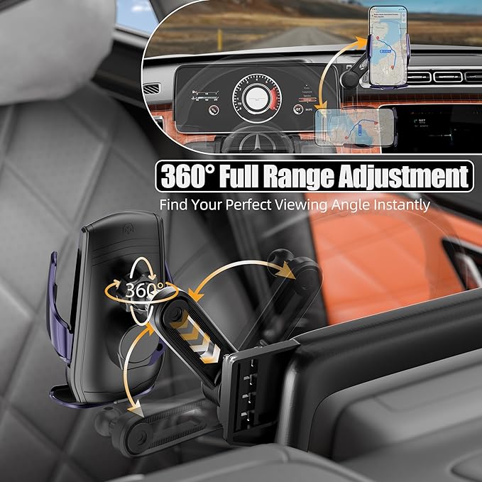 Car Phone Mount for 2023-2026 Mercedes Benz GLC / 2022-2026 C-Class, Smart Auto-Clamping on 12.3" Instrument Cluster Screen, 15W Wireless Fast Charging, 360° Adjustable, Without Blocking Airflow