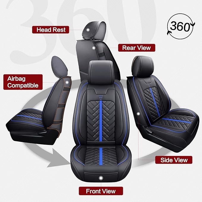 Tomatoman Tacoma Car Seat Covers Compatible with Toyota Tacoma 2005-2015 2016-2023 2024 2025 2026 Truck Access Crew Double Cab TRD Sport Offroad Limited SR5 V6 Cushions(Full Set/Black-Blue)
