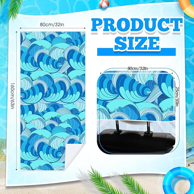 2 Pack Car Seat Towel Covers with Storage Bag 63 x 32 Inch Athletic Running Towel Seat Sweat Washable Non Slip Cover Gift for Car Outdoor Sport Activities (Waves)