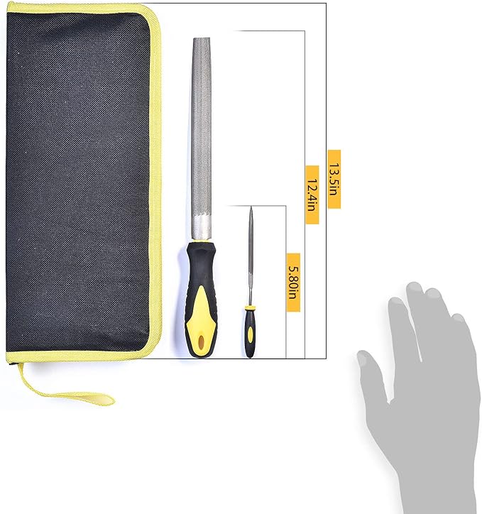 Metal File Set, Large Flat File/Half-Round File/Triangle File/Round File and 12 pcs Needle Files with Storage Bag and Steel Brush for Woodwork, Metal, Leather and Plastic
