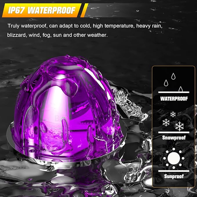 BJZ 4Pcs Purple Watermelon LED Strobe+Constant Marker Lights Dual Function Watermelon-Shaped Side Marker Clearance Tail Top Cap Roof Lights for Trailer Truck Semi-Trailer Heavy-Duty Truck Bus Van