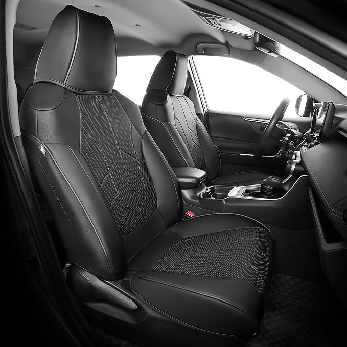 for Toyota RAV4 Seat Covers 2019 2020 2021 2022 2023 2024 2025 RAV 4 LE XLE Limited XLE Premium (Gas not for Hybrid) - Custom Leather Car Seat Covers Full Set - Black