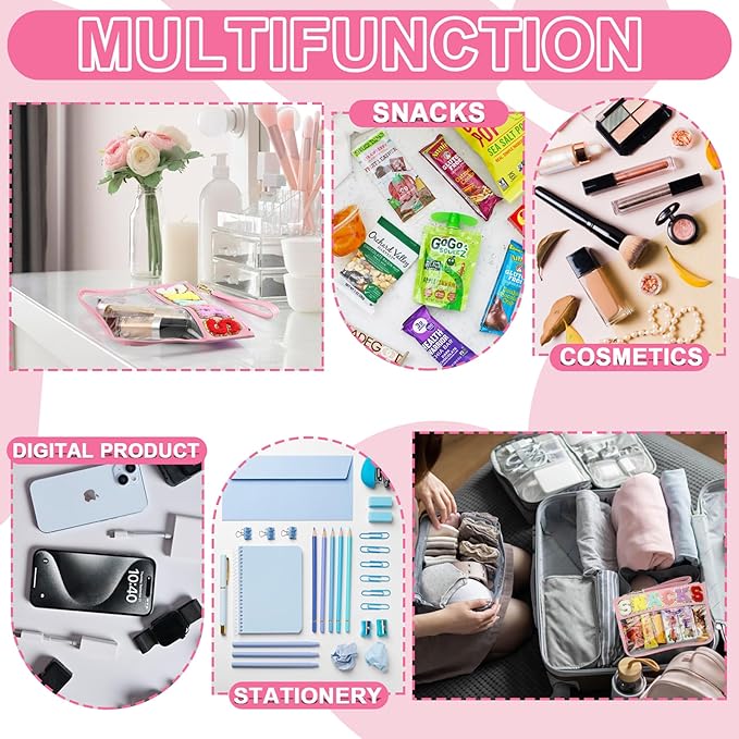 Snack Bag for Travel - Clear Chenille Varsity Letter Flat Pouch with Zipper, 12.2×8.46 inch Waterproof Clear Nylon Preppy Patch Makeup Cosmetic tote Bags for Women Girls