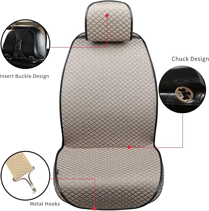 Luxury Full Coverage Car Seat Covers, Premium Breathable 3D Diamond Pattern Fabric, All-Season Automotive Interior Seat Protectors, Universal Fit for Sedan SUV Truck (2 Fronts Beige)