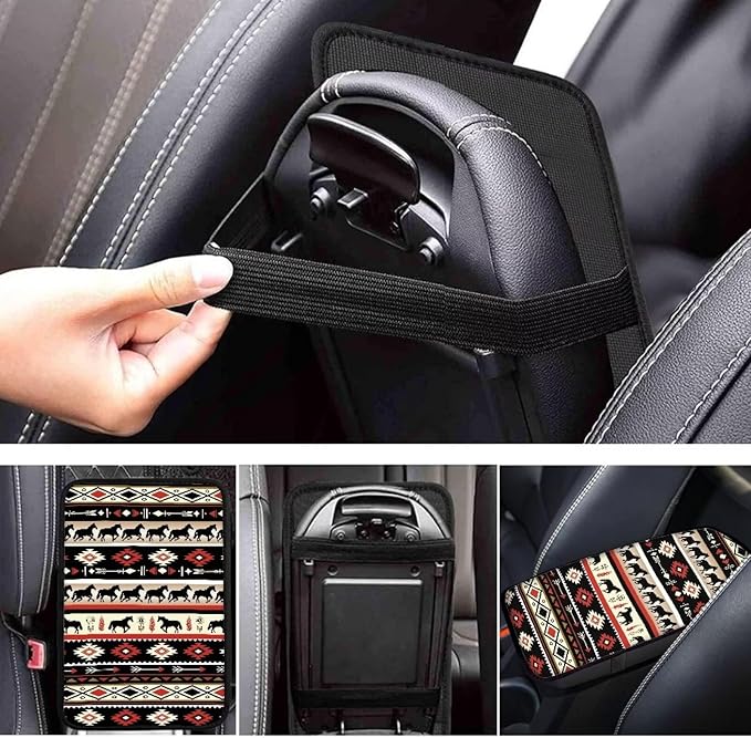Dreaweet Aztec Ethnic Tribal Horse Car Center Console Cover Southwestern Car Armrest Cover Center Console Cushion Pad Soft Comfy Arm Rest Cover for Car Truck SUV Van