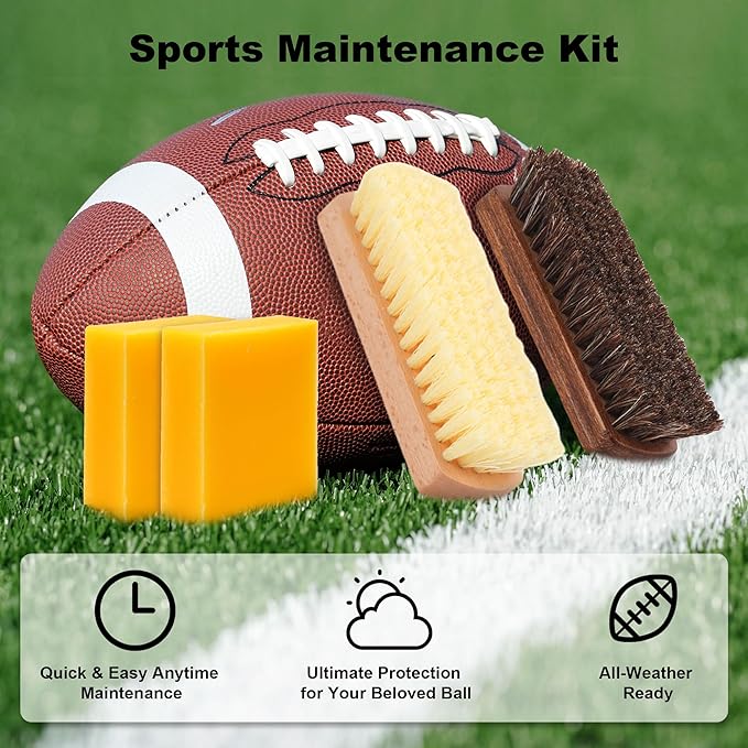 Football Prep Kit – Premium Leather Conditioning Set with 2 Wax Bars & Dual Brushes (Horsehair & Hog Bristle) for Enhanced Grip & Durability