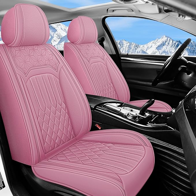 Car Seat Covers for Genesis GV70 2022-2025 2026, Full Set Premium Nappa Leather Waterproof Breathable Anti-Slip Airbag Compatible Car Seats Protector, Soft Car Interior Seats Cover (Pink)