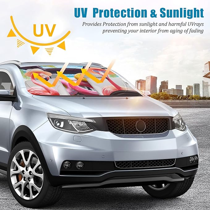 Flamingo Car Windshield Sun Shade Foldable Sunshade Front Window Cover Sun Visor Protector Accessories (59x27.5 inches)