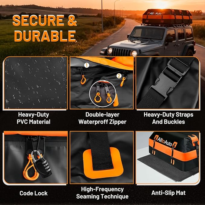 Car Rooftop top Cargo Carrier 21 Cubic feet 100% Waterproof Heavy Duty PVC for All Cars with/Without Rack, Includes Anti-Slip Mat, 10 Reinforced Straps, 6 Door Hooks, Luggage Lock