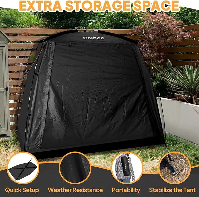 Chihee Bike Covers Shelter Bicycle Storage Sheds Travel Bike Tent Portable Waterproof Bicycle Cover for 2-3 Bikes 2 Doors Outdoor Storage for Motorcycle Garden Tools Lawn Mower All Seasons Easy Setup
