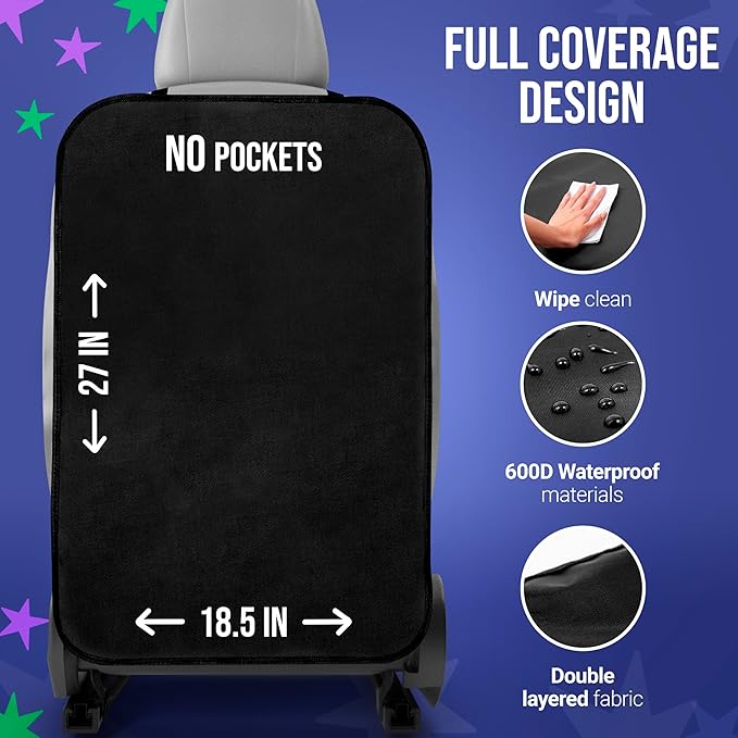 Todays Kids 2 Pack Kick Mats Back Seat Protector - Backseat Car Organizer for Kids, Car Storage Organizer, Back Seat Cars Organizers, Cars Organizers Backs Seats, Travel Accessories, No Pockets
