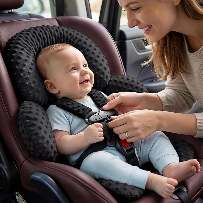Pro Goleem Infant Car Seat Insert, Baby Head Neck Body Support, Soft Minky Newborn Car Seat Strap Pads, 2-in-1 Reversible, Boys and Girls, Black