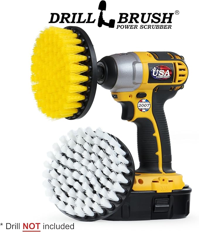 Drill Brush - 5-inch Spin Brush Cleaning Kit - Calcium, Mineral Deposits, Soap Scum, Rust - Hard Water Stain Remover - Grout Cleaner - Shower Curtain - Bath Mat - Bathroom Accessories - Shower Door