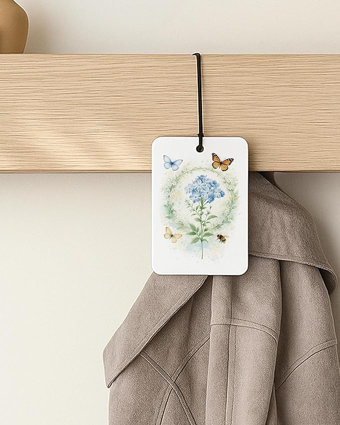 Blue Floral Butterfly Car Air Freshener 4 Pcs Coconut Scented, Cute Car Accessories Mirror Decor for Women, Cottagecore Flower Aesthetic Hanging Air Freshener for Cars Closet Drawer Books