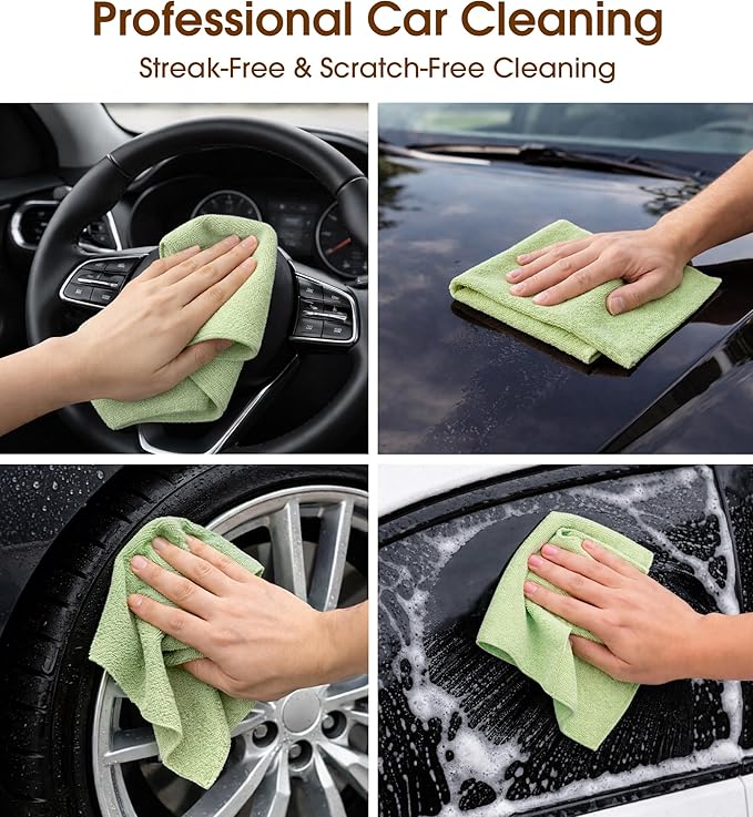 KitchLife Microfiber Cleaning Cloth Roll, 100 Pack - Tear-Away Microfiber Paper Towels, Lint-Free, Reusable, Washable for Kitchen, Car, Dishes, and Sensitive Surfaces (Bean Green)