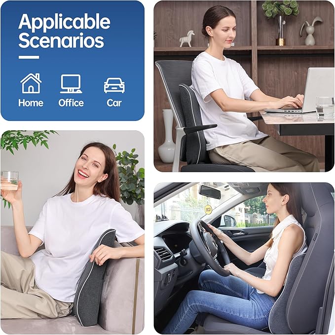 Lumbar Support Pillow for Office Chair, Back Support Pillow with Memory Foam, Relieves Back Pain, Removable Washable Cover & Adjustable Strap, for Car/Gaming Chair,Gift-Dark Grey