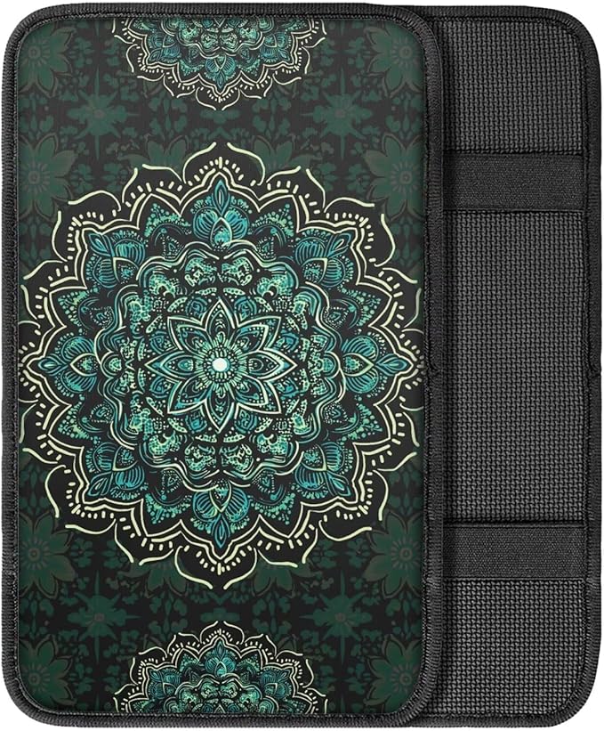Dreaweet Turquoise Lotus Mandala Arm Rest Cover for Car Women Bohemian Car Accessories Soft Scratch-Proof Center Console Pad Universal Armrest Cover for SUV Truck Sedan