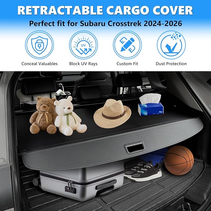 MIALUTY® Cargo Cover for 2024-2026 Subaru Crosstrek Retractable Trunk Cover Crosstrek Accessories Anti-Peeping Anti-Theft Privacy Screen,Trunk Luggage Shield Shade Carbon Fiber Texture