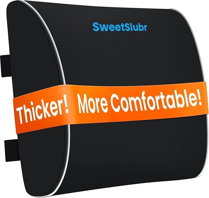 Lumbar Support Pillow for Office Chair, Car & Gaming Chair, Ergonomic Memory Foam Cushion for Back Comfort, Zoned Back Support, Double Adjustable Straps, Breathable Washable Cover, Black