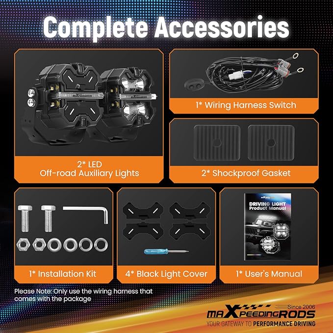maXpeedingrods 3.5 Inch LED Off Road Lights 160W 19200LM, Auxiliary Fog Light Spot, 7 RGB Colors for Ambient, 270°Side Shooter Wide Range, Light Bar for Jeep SUV Pickup ATV with Black Covers