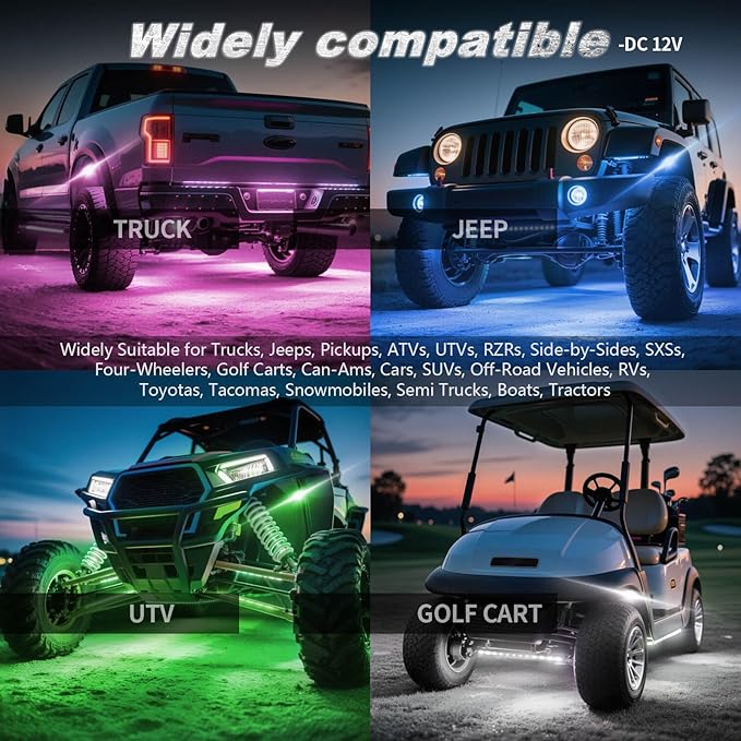 16Pods Full Angle RGB LED Rock Lights Kit for Trucks Pickup Jeep Gladiator Off-Road, 480Chip Waterproof Multicolor Underglow Light with APP/RF Remote, Pre Wired 12V Underbody Accent Light Dual Zone