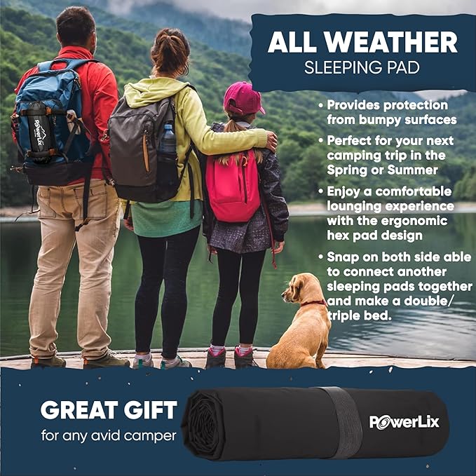 POWERLIX Sleeping Pad – Ultralight Inflatable Sleeping Mat, Ultimate for Camping, Backpacking, Hiking – Airpad, Inflating Bag, Carry Bag, Repair Kit – Compact & Lightweight Air Mattress (Black)