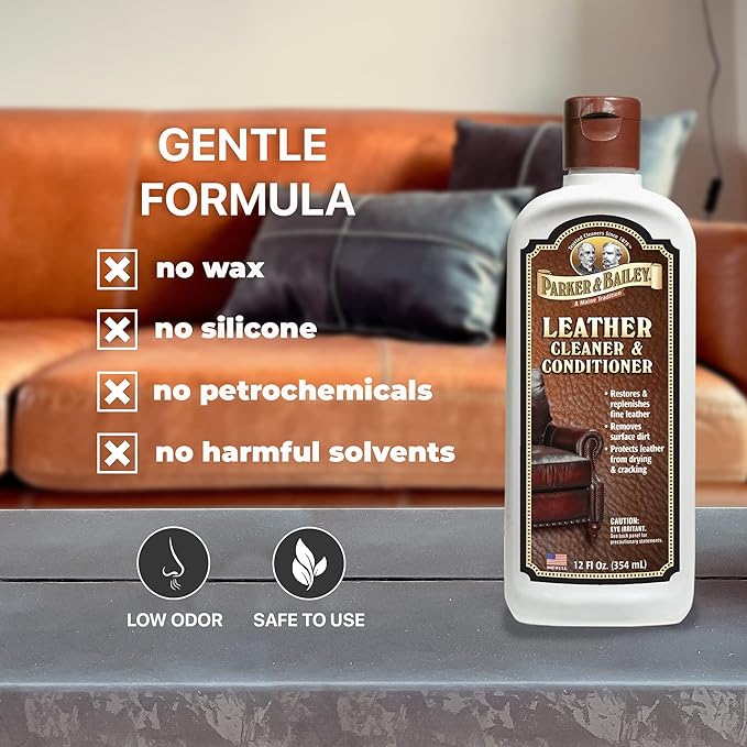 Parker & Bailey Leather Cleaner & Conditioner – Restores & Conditions, Cleaner For Upholstery or Car Interior, Car Seat Cleaner, Faux, Furniture, Handbags, Shoes & More 12oz