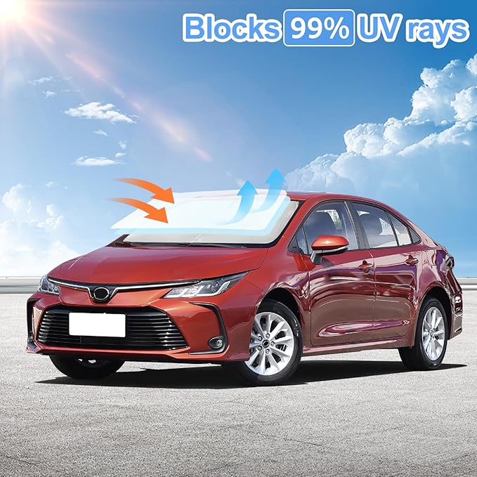 for Toyota Corolla 2014-2019 Sun Shade Sunshade Windshield Cover 4-Layers Front Window Shade Custom Fit Corolla Sun Visor Shades - 240T Retractable Shade Blocks UV Rays Car Accessories