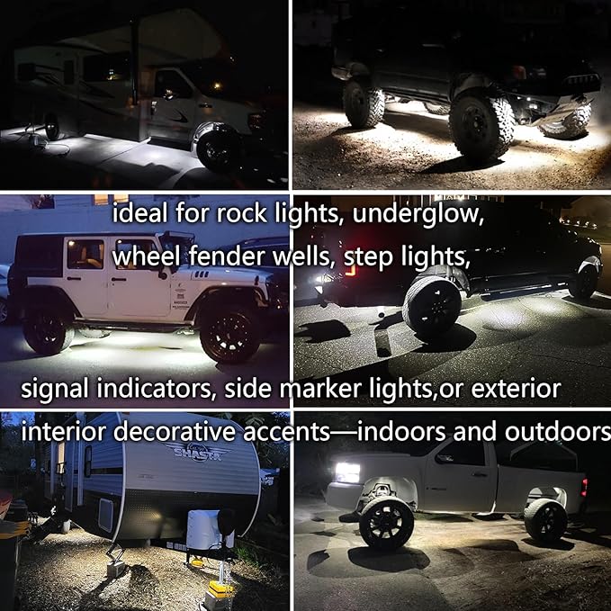 20 Pcs Rock Lights White Strip Lights Wheel Fender Well Underglow Led Lights for Cars Exterior Side Marker for Truck Golf Cart Wrangler RV RV SUV Offroad