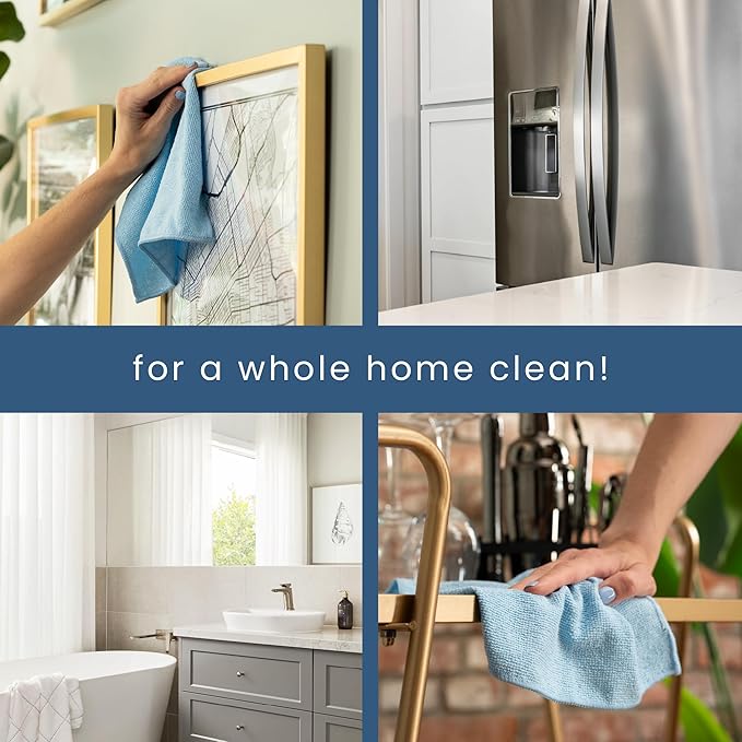S&T INC. 100 Pack Microfiber Cleaning Cloth, Bulk Towels for Home, Reusable Microfiber Towels for Cars, Cleaning Rags, Light Blue, 11.5 Inches x 11.5 Inches, 100 Count(Pack of 6)
