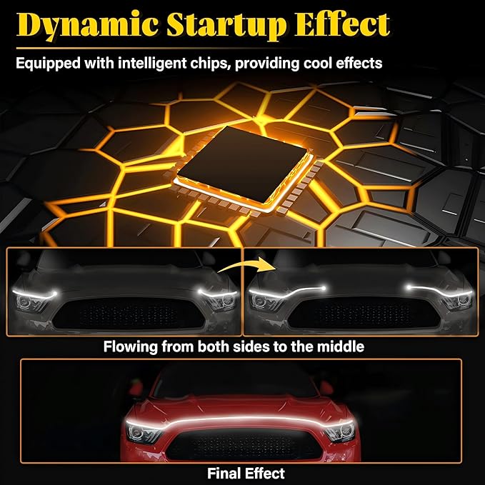 DIBMS 71" High Brightness Car Hood Gap LED Strip, LED Car Ambient Light, Dynamic Scan Activated Design, Daytime Driving Kits, Car Accessories Eclipse LED Lights (Red)