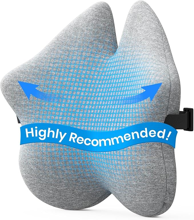 Benazcap Memory Foam Lumbar Pillow, Chair Lower Back Pain Relief Lumbar Pillow, Lumbar Support Pillow for Office, Ergonomic Design Back Support Pillow for Office Chair, Car, Home, LightGray