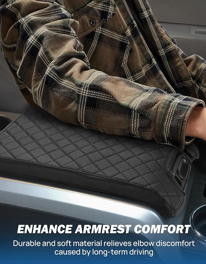 JOYTUTUS Center Console Cover Compatible with 2009-2014 Ford F150, Leather Armrest Cover Center Console Cushion Arm Rest Cover