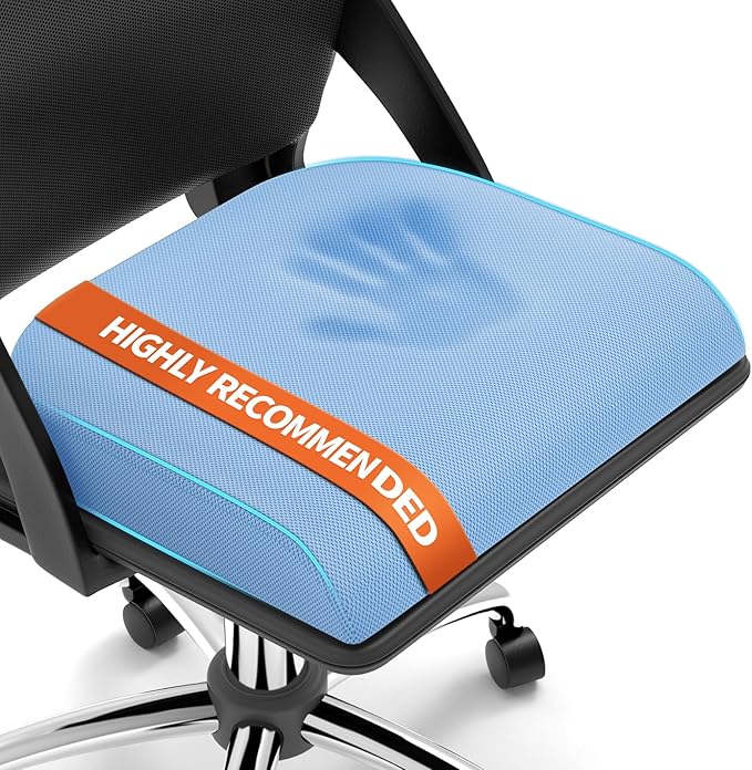 Large Seat Cushion, Memory Foam Cushion for Long Sitting Hours on Office Chair, Home & Car, Non-Slip Chair Pad for Relieving Back & Sciatica & Hip & Coccyx Pain (Light Blue)