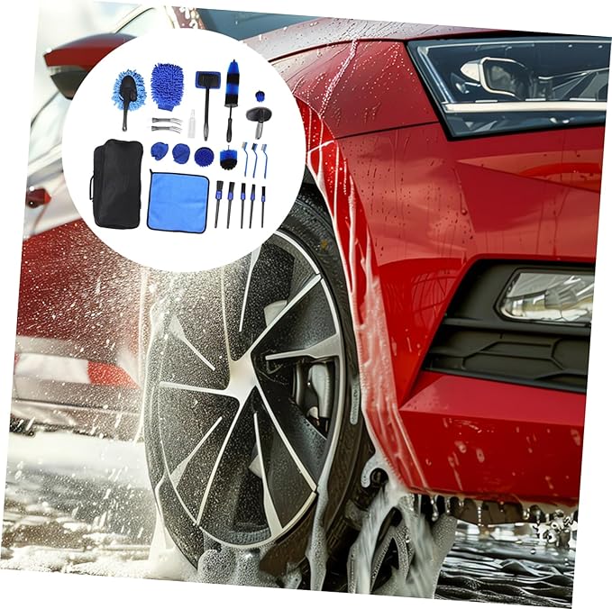 LIFKOME 25pcs Car Detailing Brushes Set Car Cleaning Kit Carrying for Including Tire Brushes Vent Wheel Cleaners Versatile Wash Tools
