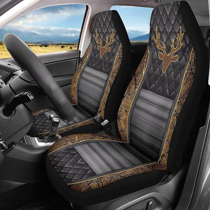 Car Front Seat Covers Easy to Install Deer Waistline Print Car Seat Covers Front Seats Only Stretch Polyester Fabric Cover Auto Interior Automotive Universal Fit for Most Cars Women Men