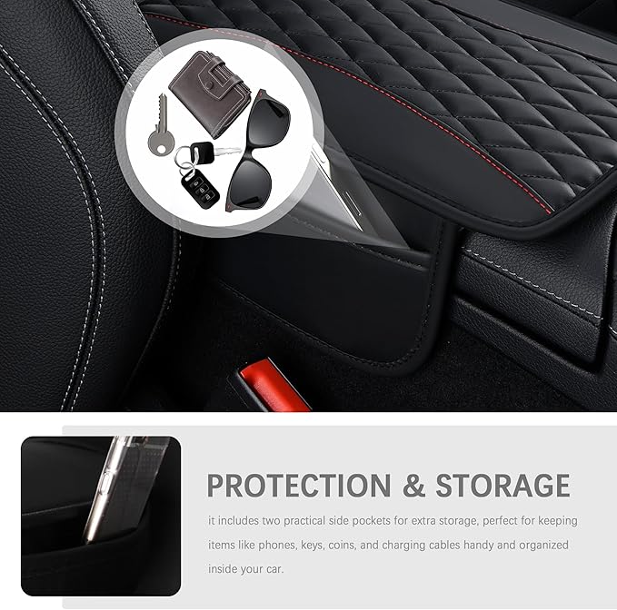IHOTDER Patchwork Leather Center Console Covers for Cars,Upgraded Arm Rest Cover for Car with Side Storage Pocket for Car Seat Organizer,Middle Console Cover Stylish Car Decoration (Light Beige)