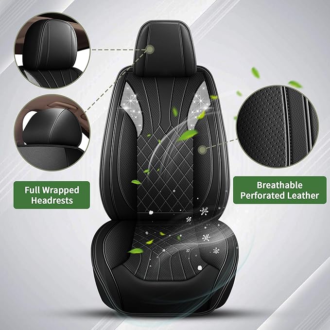Bling Diamond Embroidered Seat Covers Fit for Mazda 3 2007-2019, Full Set 5 Seats, Sparkle Rhinestone Breathable Perforated Faux Leather Car Seat Covers for Women (Black)
