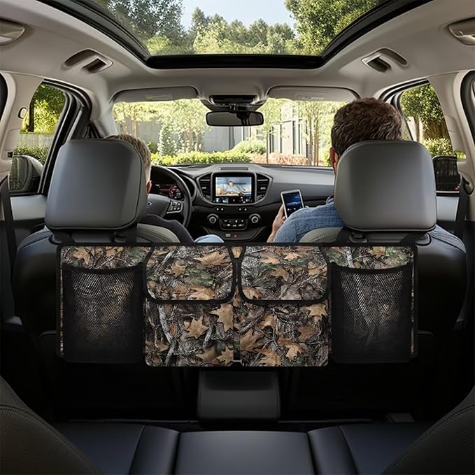 Camo Hunting Forest Car Trunk Organizer and Storage, Backseat Hanging Organizer with 4 Waterproof Storage Bag - Car Interior Accessories for SUV, Truck, Van, Cargo
