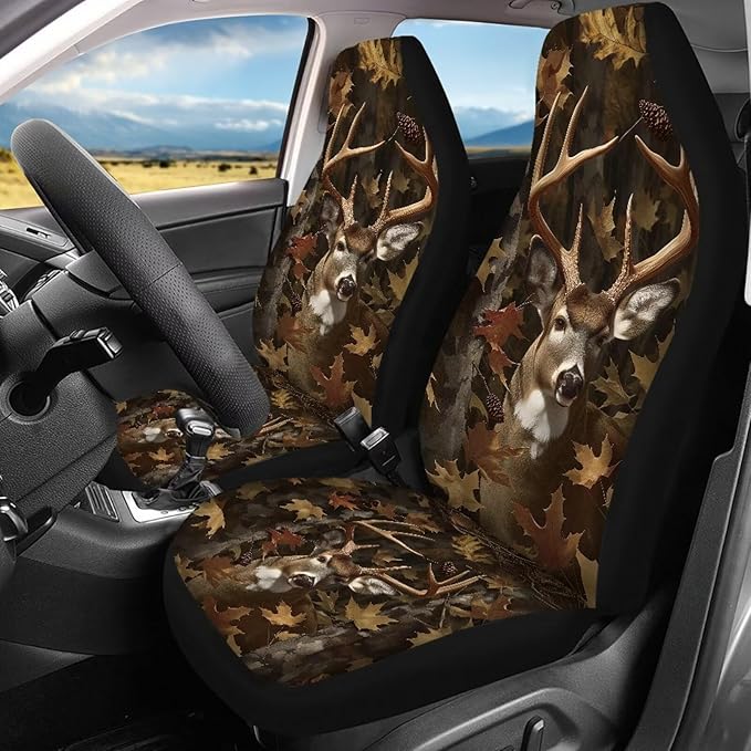 KEIAHUAN Camo Deer Hunt Design Car Seat Cover Full Sets Front Bucket Seat Covers & Rear Bench Seat Protector Car Interior Accessories Decoration Fit Most Cars, Trucks, SUV or Vans 4 Pcs