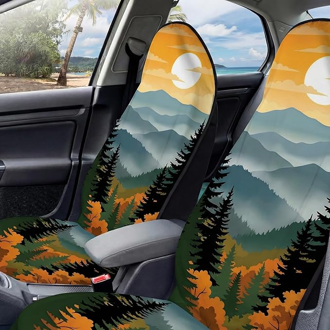 2 Pack Car Seat Towel Covers, Sweat Protector for Front Seats, Premium Thickened Microfiber with National Park Geyser Landscape, Breathable & Quick Dry, Slip-on Headrest Pocket for Gym, Beach, Running