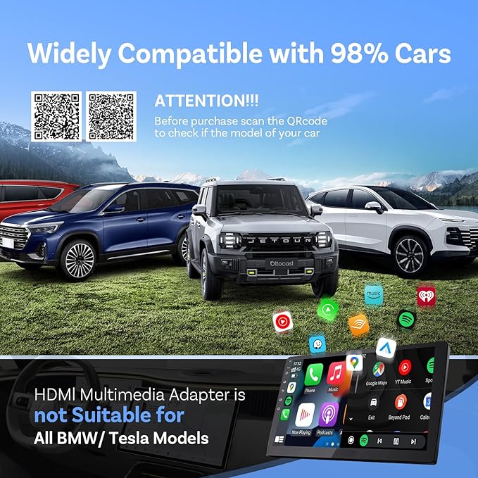 Ottocast Car TV Mate Max - 2025 Fire TV Stick Converter with Wireless CarPlay Android Auto, HD HDMI Car Adapter Cast Video/Game to Car, Works for Wired CarPlay Cars and Most Streaming Devices