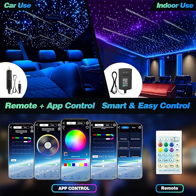 VASTFIRE Starlight Headliner Kit - 500pcs 0.03in 9.8ft Fiber Optic Star Lights for Car with 16W RGBW, Twinkle/Meteor Music Sync, APP/Remote Control for Car Roof/Bedroom Ceiling