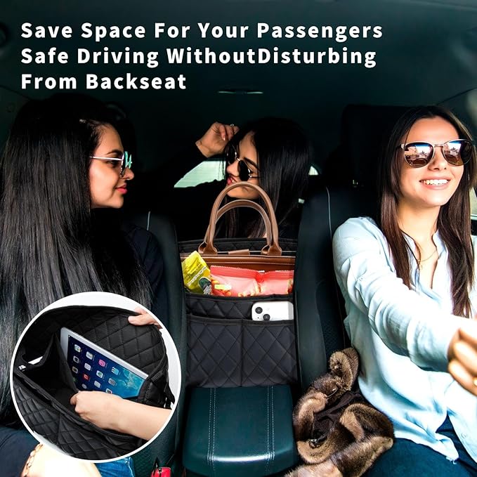 Car Handbag Holder Between Seat Durable Leather Seat Back Organizer Pet & Kids Driver Storage Netting Pouch Driver Storage Netting Pouch (Upgraded Black B)