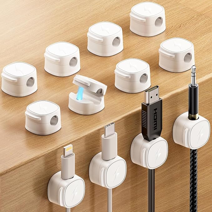 Magnetic Cable Clips [1s Lock] Adhesive Cord Holder Organizer for Nightstand, 12Pack Desk Cable Management Clips, Phone Charger Wire Cord Organizer Keeper for Nightstand Wall Car Office