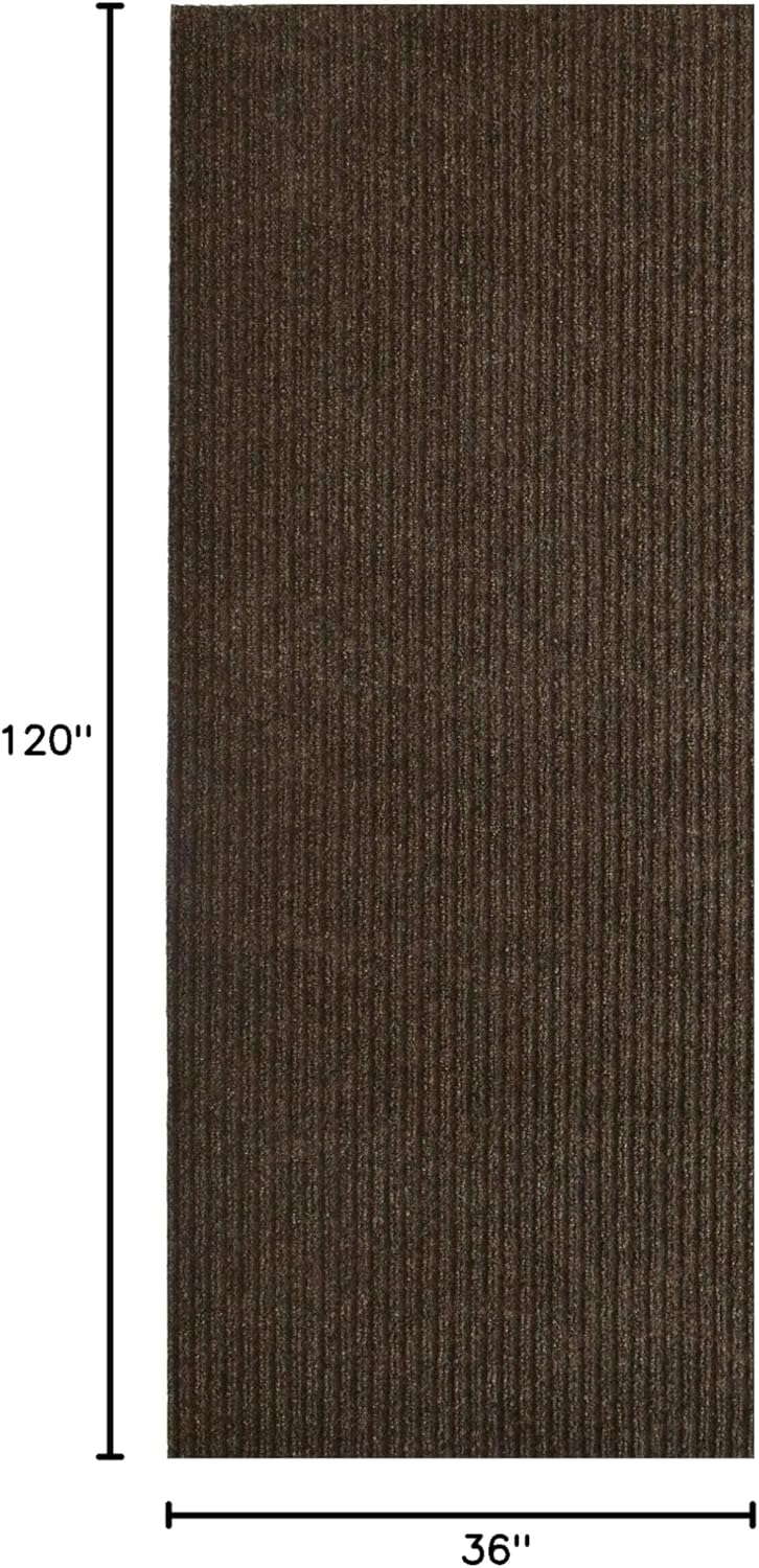 iCustomRug Spartan Weather Warrior Indoor/Outdoor Utility Ribbed Carpet Runner with Non-Slip Thermoplastic Rubber Backing, 3ft X 10ft in Brown