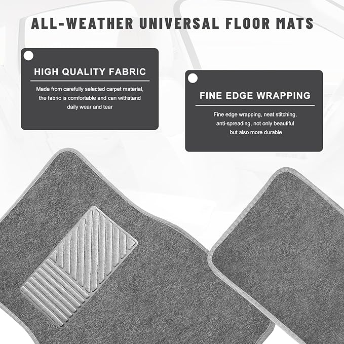Sun Walker 4 PCS Car Floor Mats, Waterproof Anti-Slip Front & Rear Car Carpets with Driver Heel Pad, All Weather Floor Protective Pads Universal for SUVs Trucks Sedans Vans (Gray)