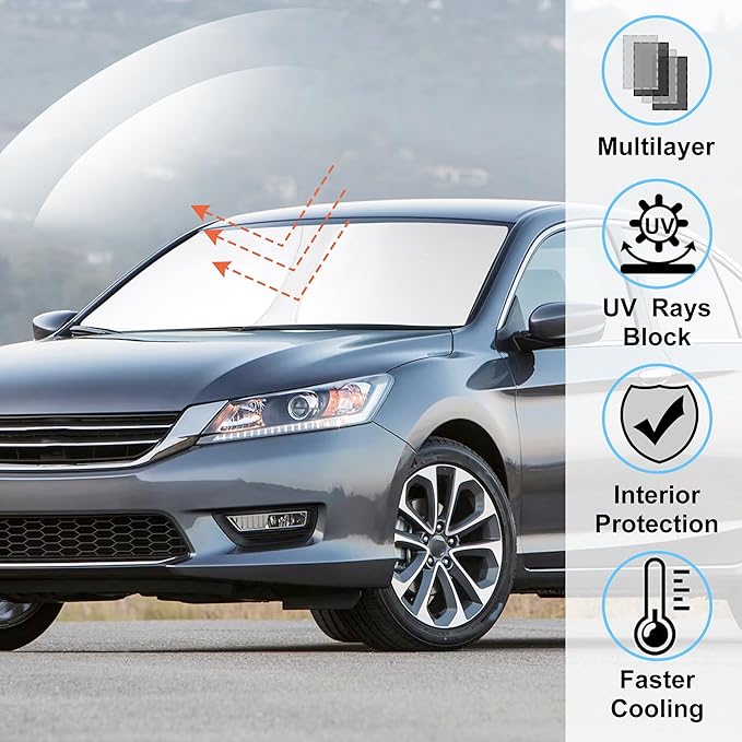 Windshield Sun Shade Custom Fit for 2013 2014 2015 2016 2017 Honda Accord Accessories Foldable Sunshade Sun Blocker Protect Car from Sun Rays & Heat Damage Keep Car Cooler